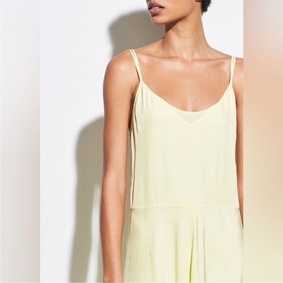 Vince Midi Dress Womens Size XS Solid Yellow Sleeveless Straps Double Dress - Picture 2 of 16